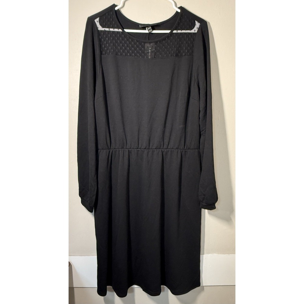 Lane Bryant Fit & Flare Dress Women's Size 14/16 Black Long Sleeve Midi Lace NWT
